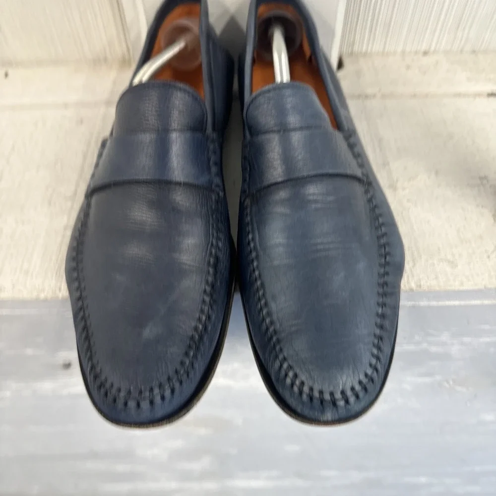 Santoni‎ Paine Loafers Size 11D US Blue Shoes Made In Italy Leather